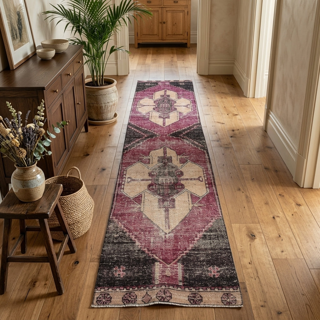 Geometric pattern on the Kyritima vintage runner rug – handmade in Anatolia, Turkey