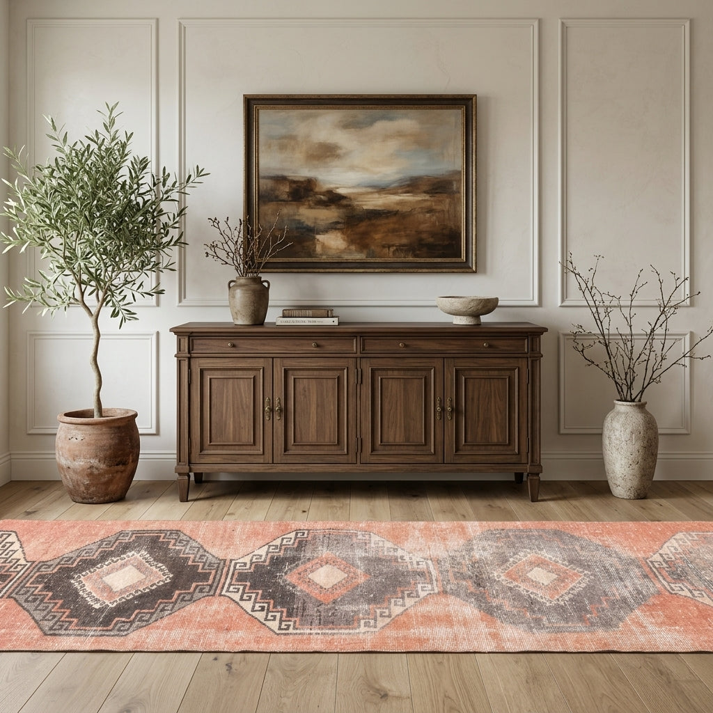 Geometric pattern on the Kydosela vintage runner rug – handmade in Anatolia, Turkey