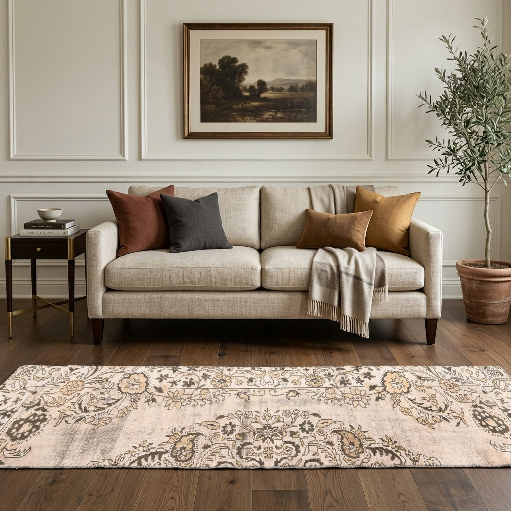 Floral pattern on the Hedypetra vintage runner rug – handmade in Anatolia, Turkey
