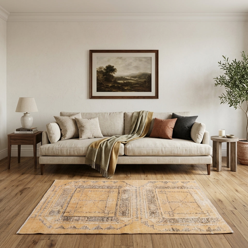 Geometric pattern on the Eleuthepheme vintage area rug – handmade in Anatolia, Turkey