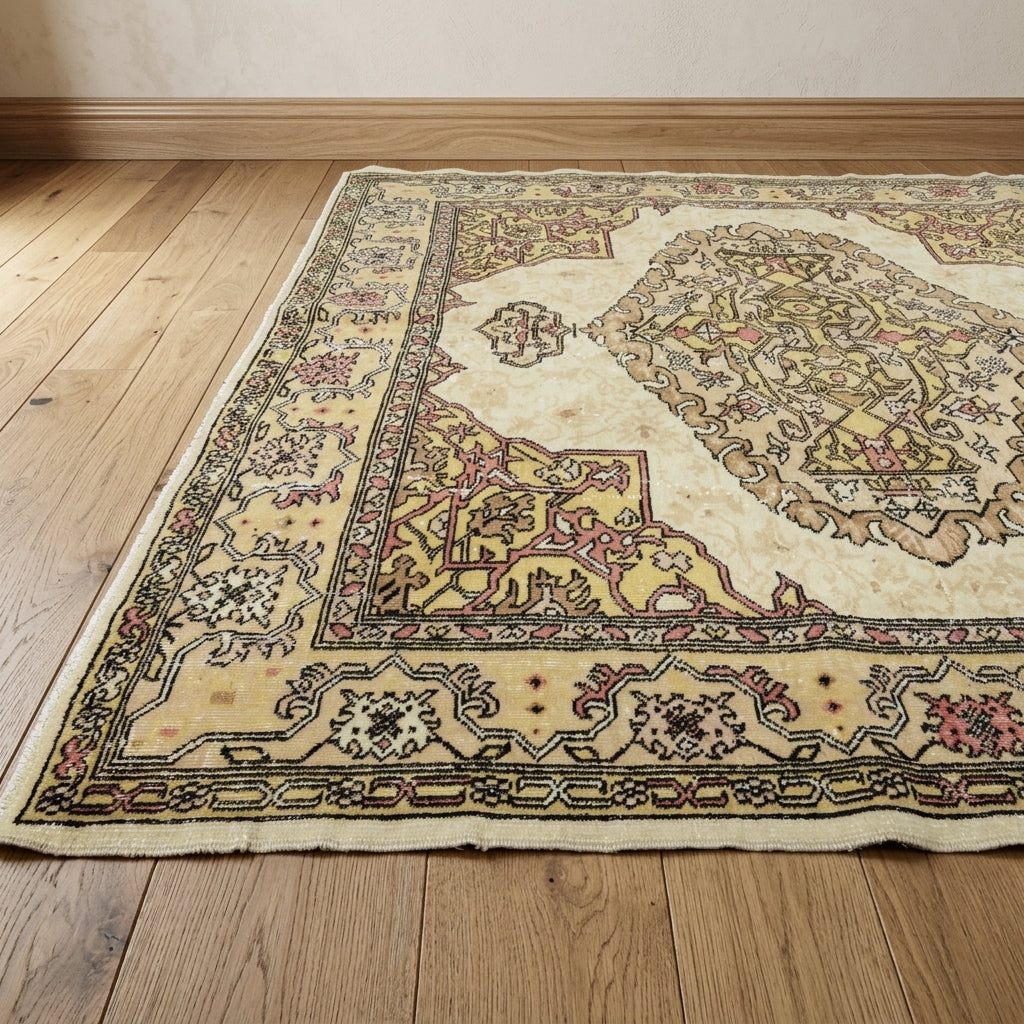 Floral pattern on the Cerensever vintage area rug – handmade in Anatolia, Turkey
