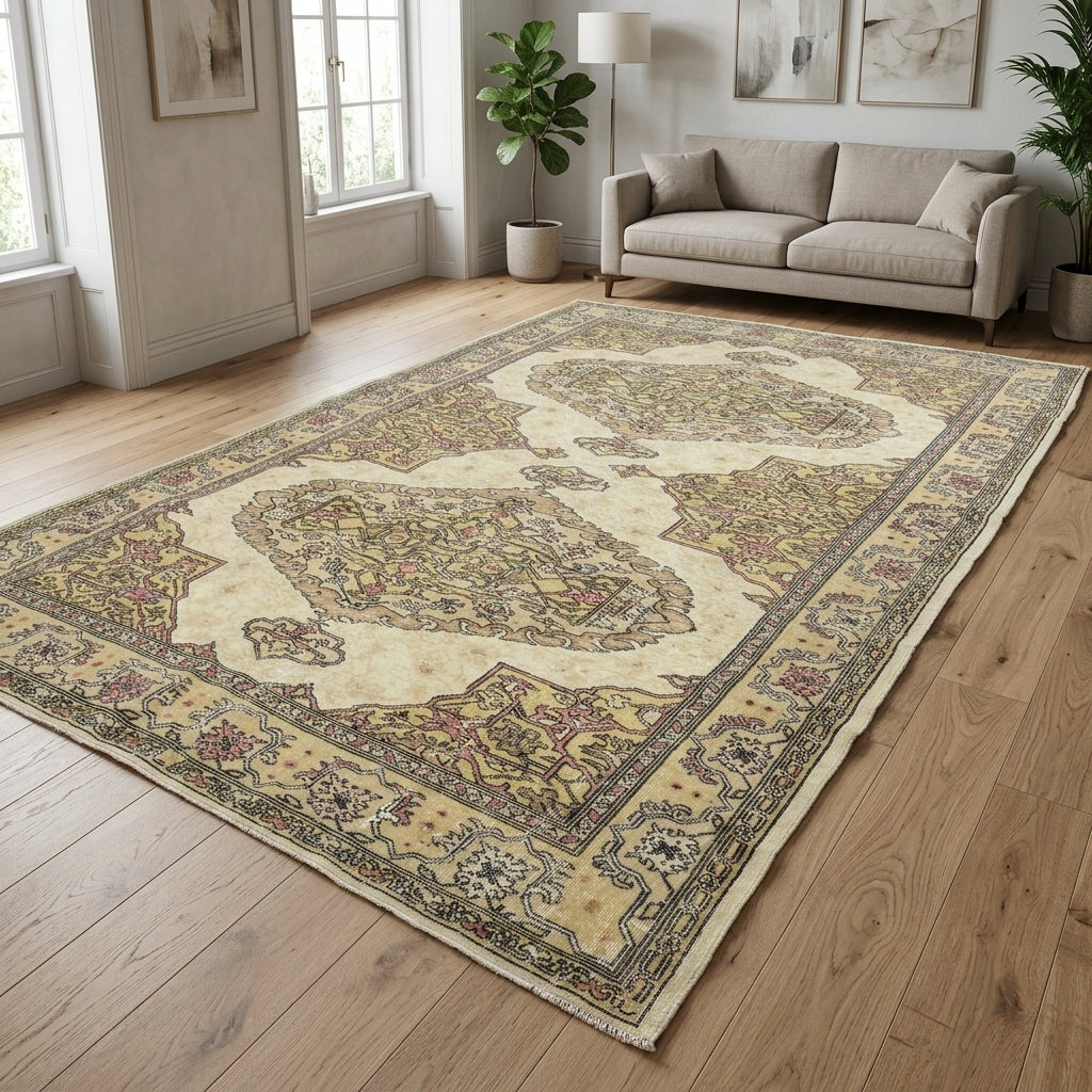 Floral pattern on the Cerensever vintage area rug – handmade in Anatolia, Turkey
