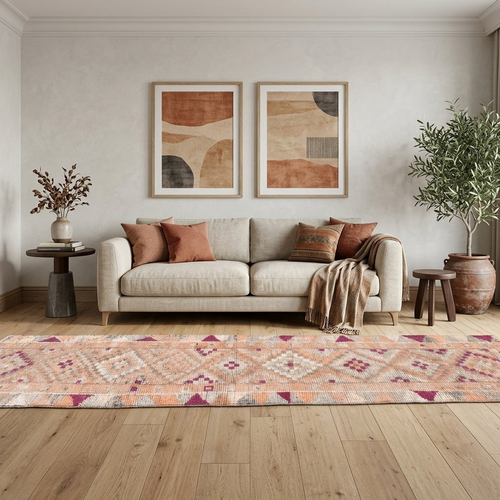 Geometric pattern on the Maka vintage runner rug – handmade in Anatolia, Turkey