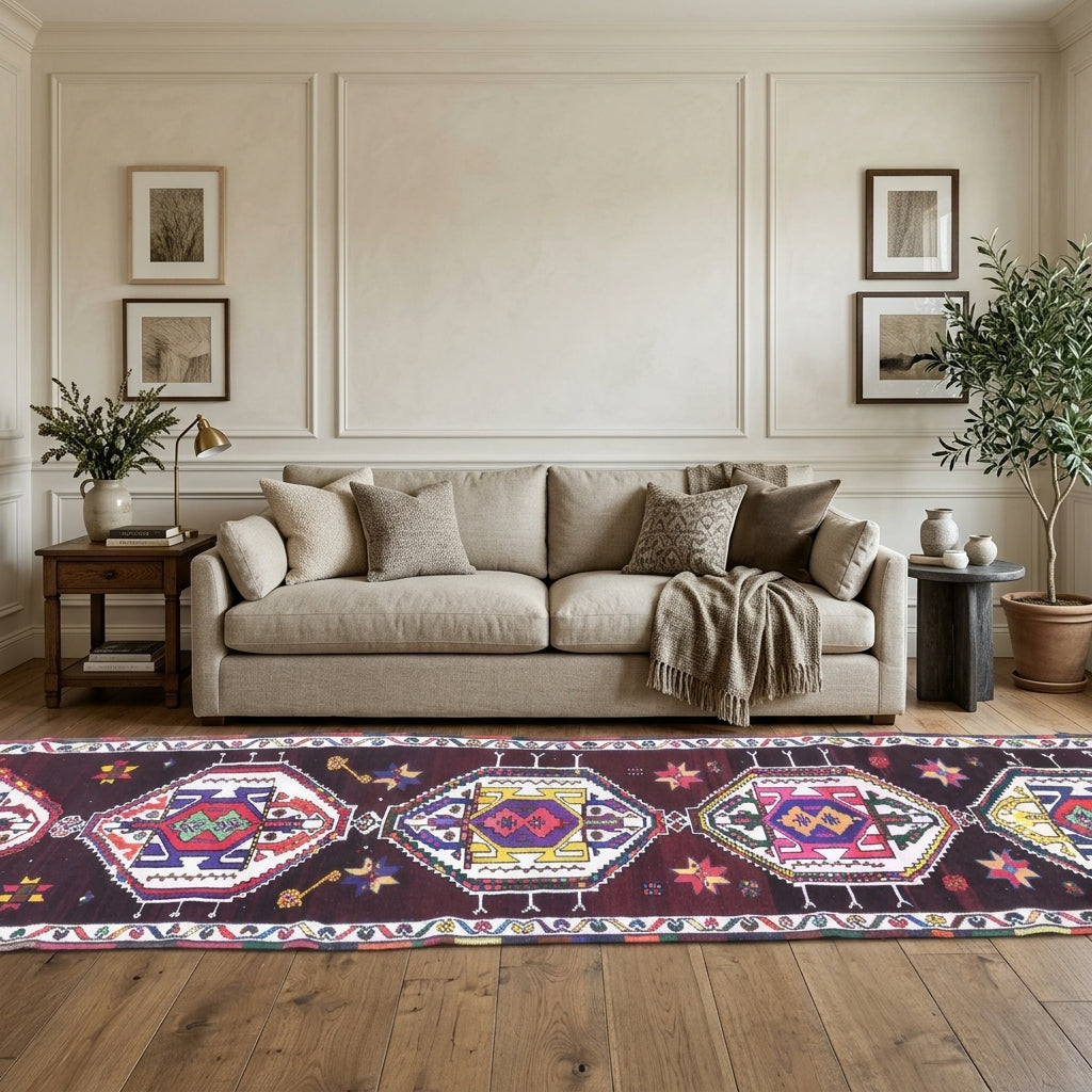 Geometric pattern on the Mahpare vintage runner rug – handmade in Anatolia, Turkey