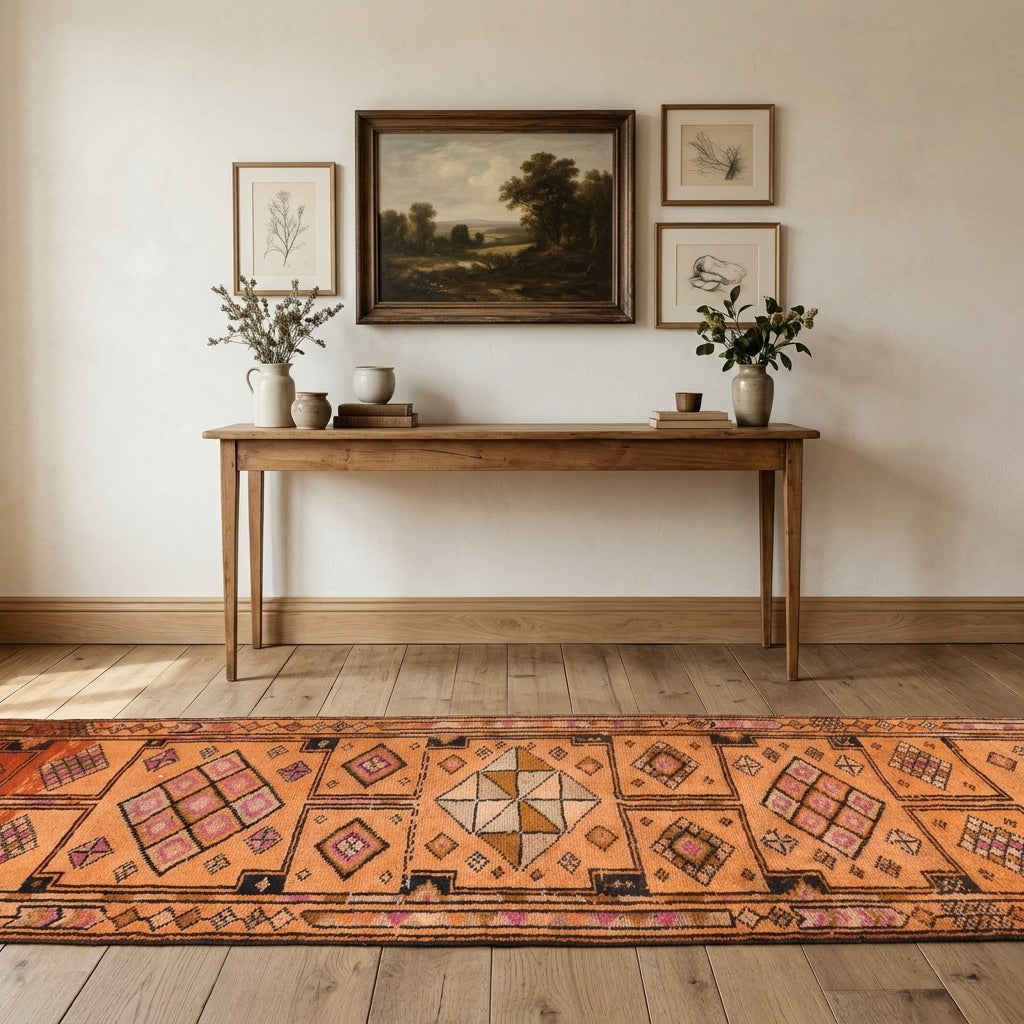 Ikat pattern on the Firuzara vintage runner rug – handmade in Anatolia, Turkey
