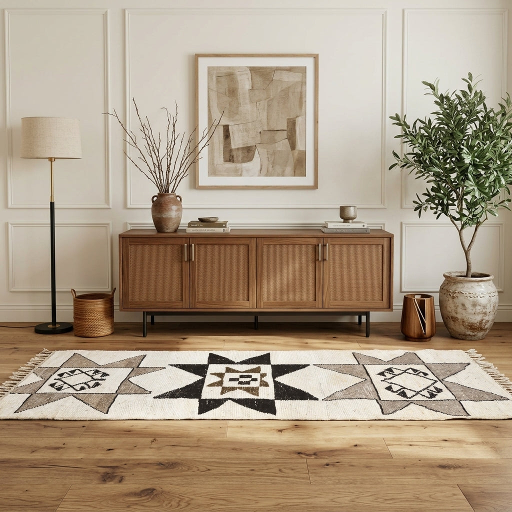 Ikat pattern on the Elpithalia vintage runner rug – handmade in Anatolia, Turkey