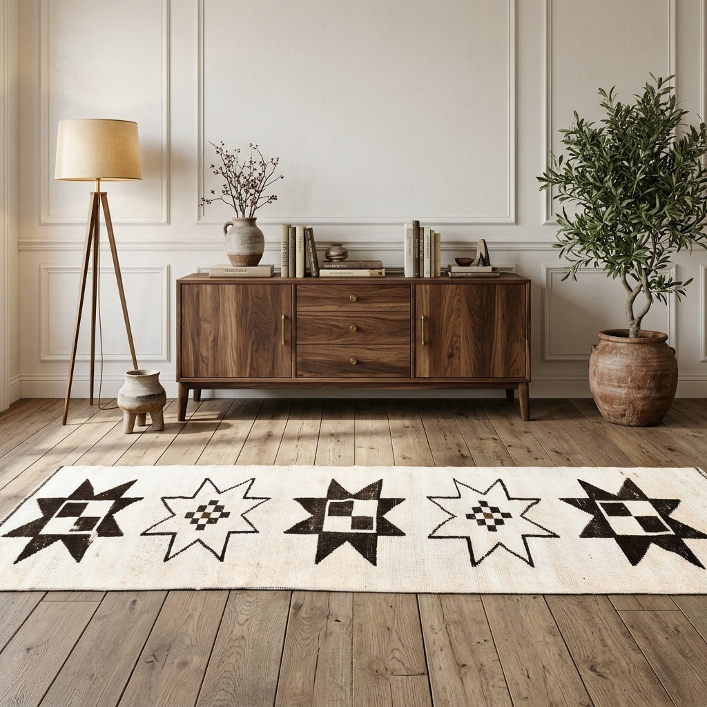 Ikat pattern on the Elpimelpe vintage runner rug – handmade in Anatolia, Turkey