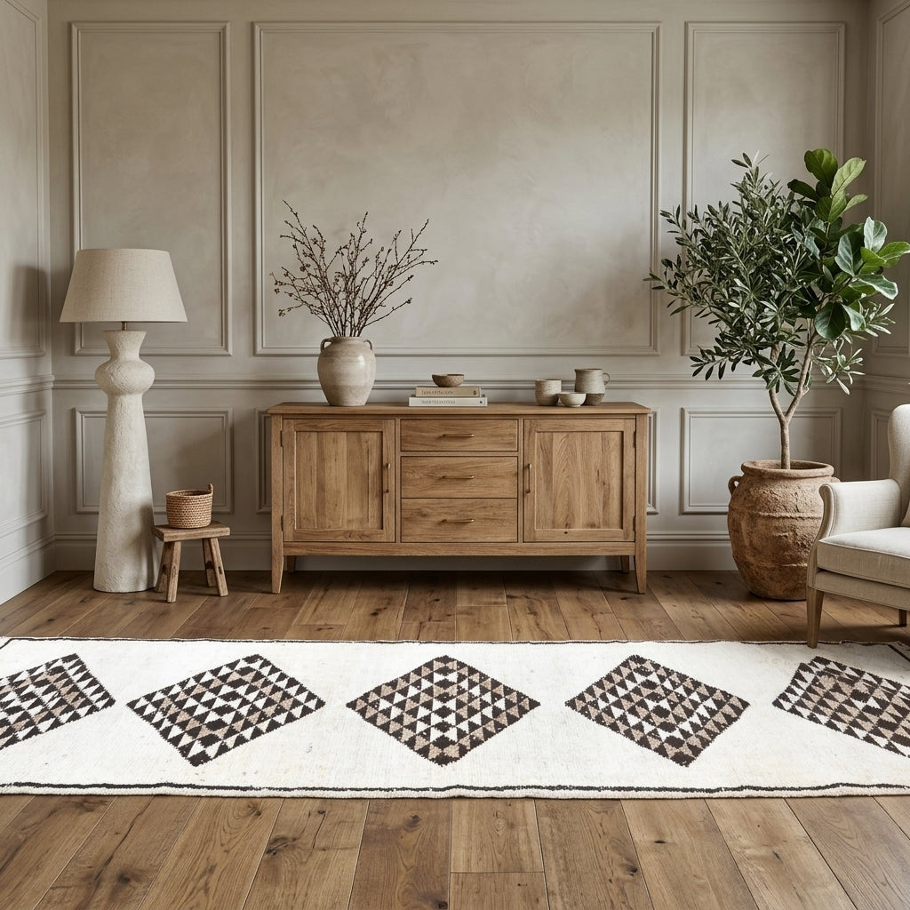 Ikat pattern on the Elmaster vintage runner rug – handmade in Anatolia, Turkey