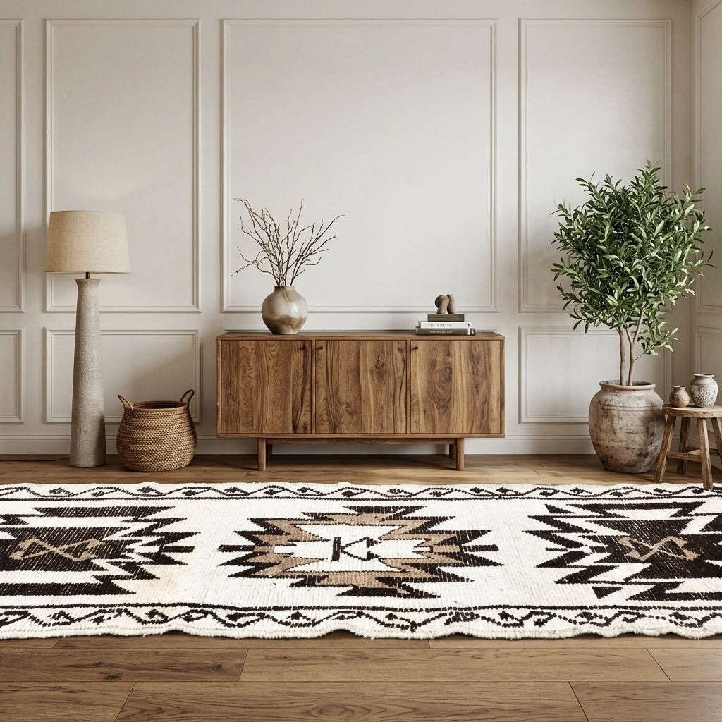 Geometric pattern on the Elapare vintage runner rug – handmade in Anatolia, Turkey