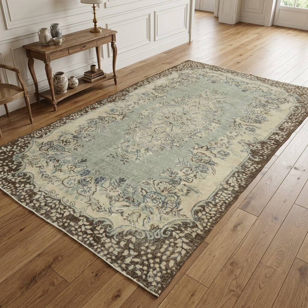 Floral pattern on the Beyzagul vintage area rug – handmade in Anatolia, Turkey