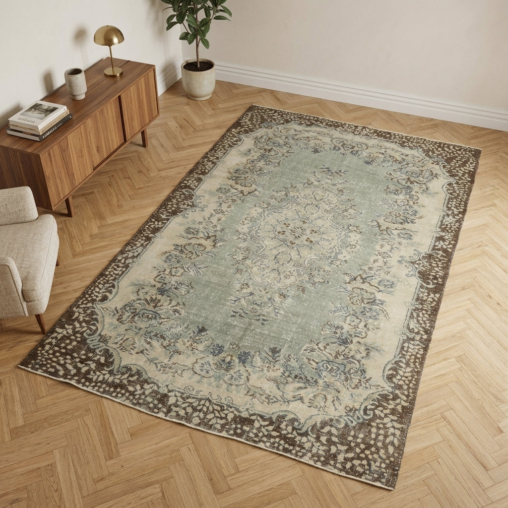 Floral pattern on the Beyzagul vintage area rug – handmade in Anatolia, Turkey