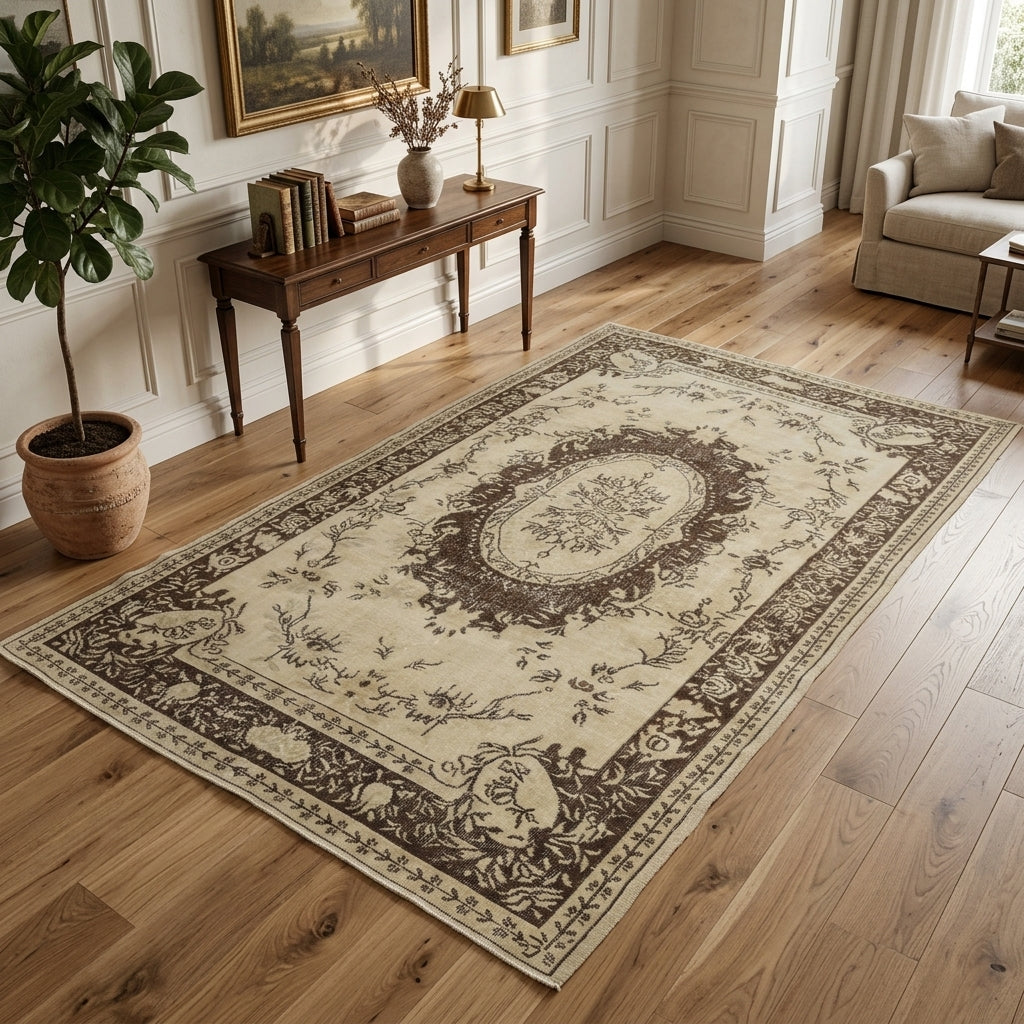 Oriental pattern on the Berrakperver vintage area rug – handmade in Anatolia, Turkey