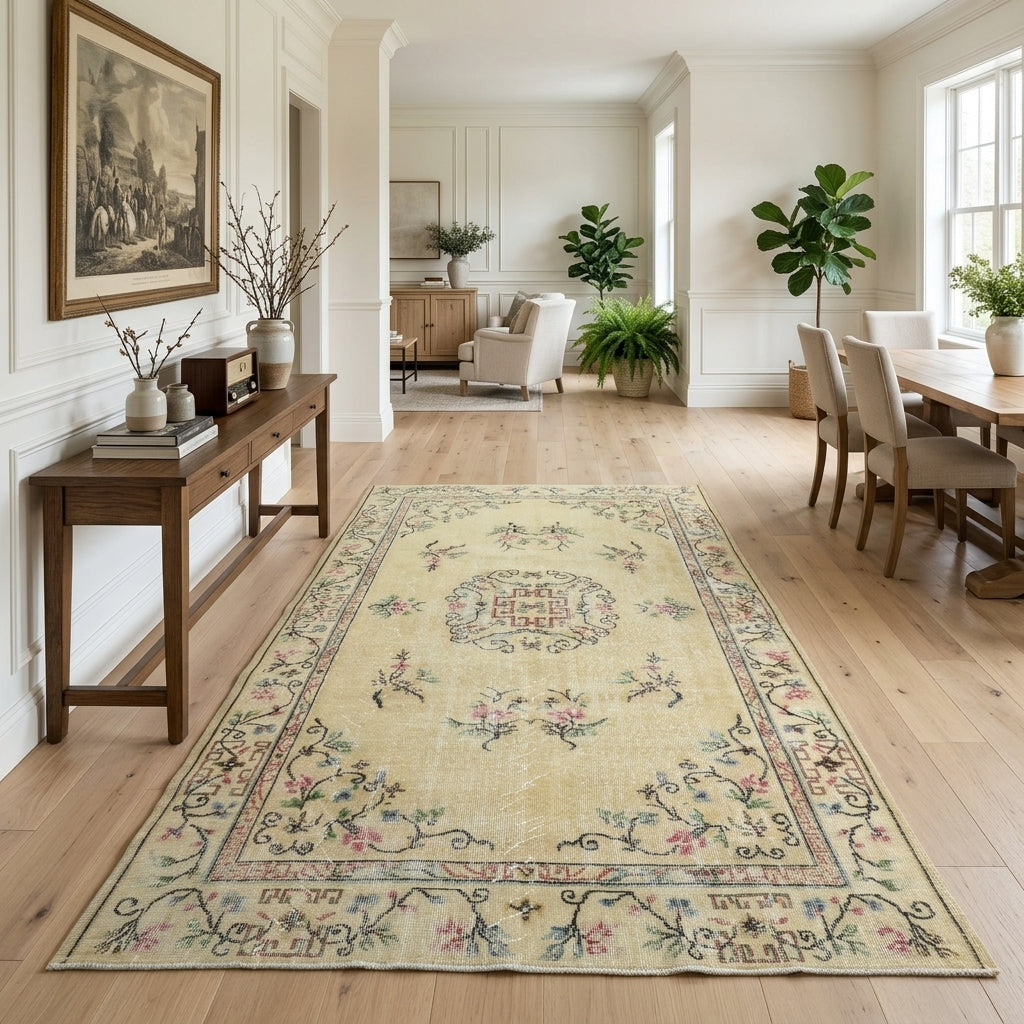 Floral pattern on the Berilruh vintage area rug – handmade in Anatolia, Turkey