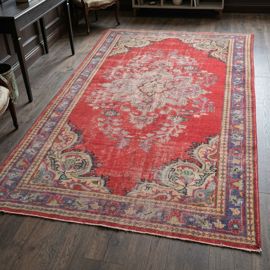 Floral pattern on the Bahriban vintage area rug – handmade in Anatolia, Turkey
