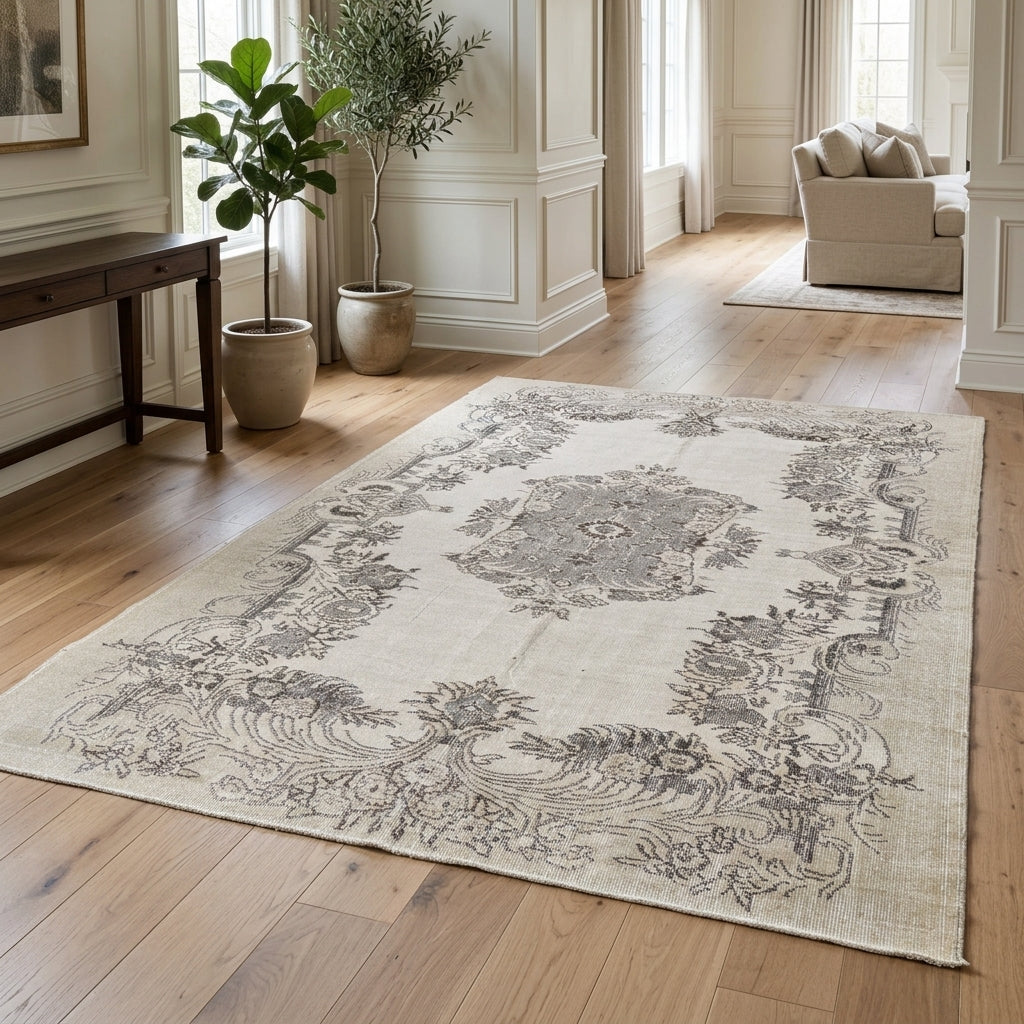 Floral pattern on the Bahartac vintage area rug – handmade in Anatolia, Turkey