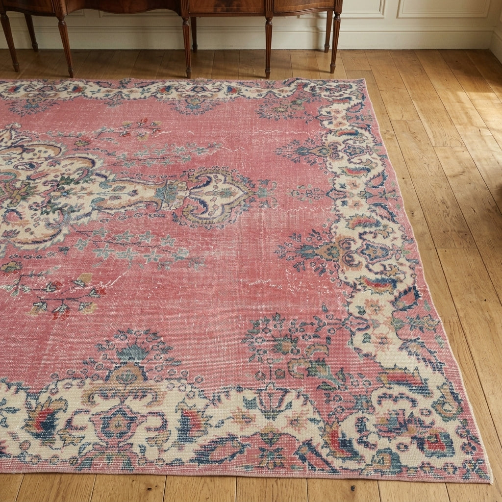 Floral pattern on the Bahar vintage area rug – handmade in Anatolia, Turkey