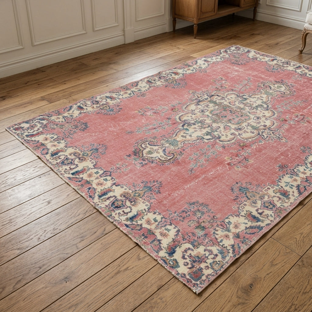 Floral pattern on the Bahar vintage area rug – handmade in Anatolia, Turkey
