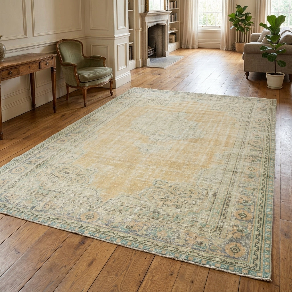 Oriental pattern on the Aysenurgul antique washed vintage area rug – handmade in Anatolia, Turkey