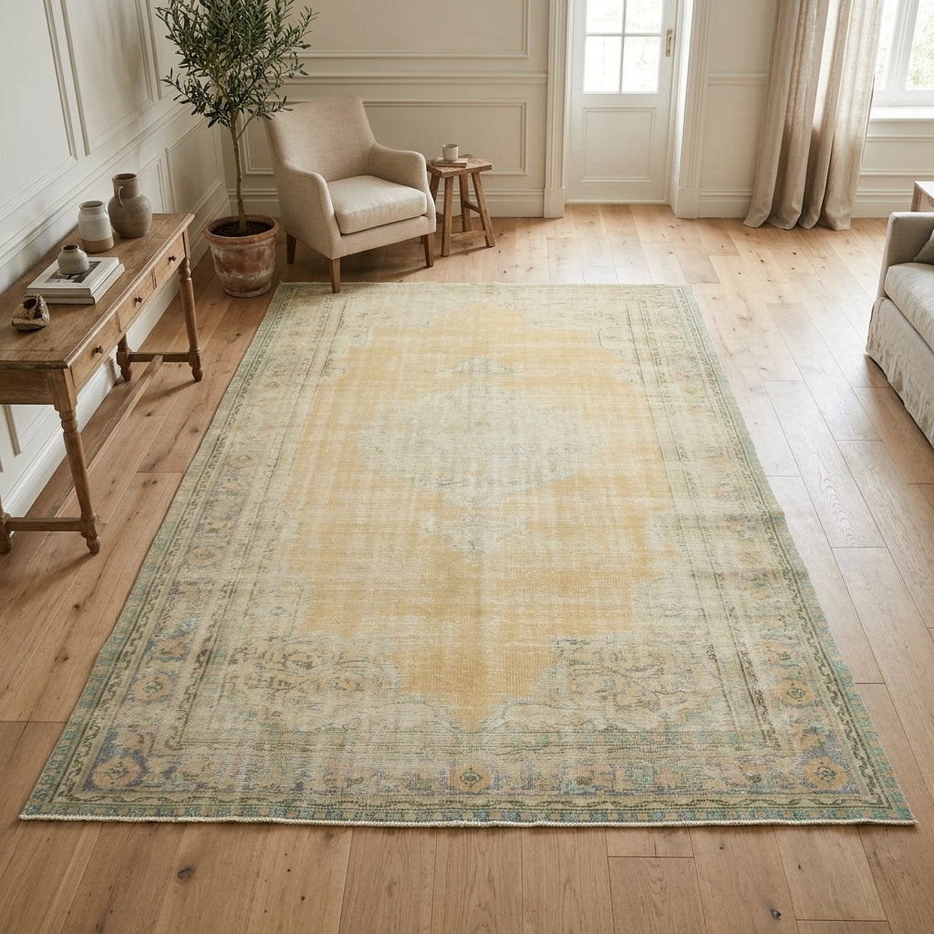 Oriental pattern on the Aysenurgul antique washed vintage area rug – handmade in Anatolia, Turkey