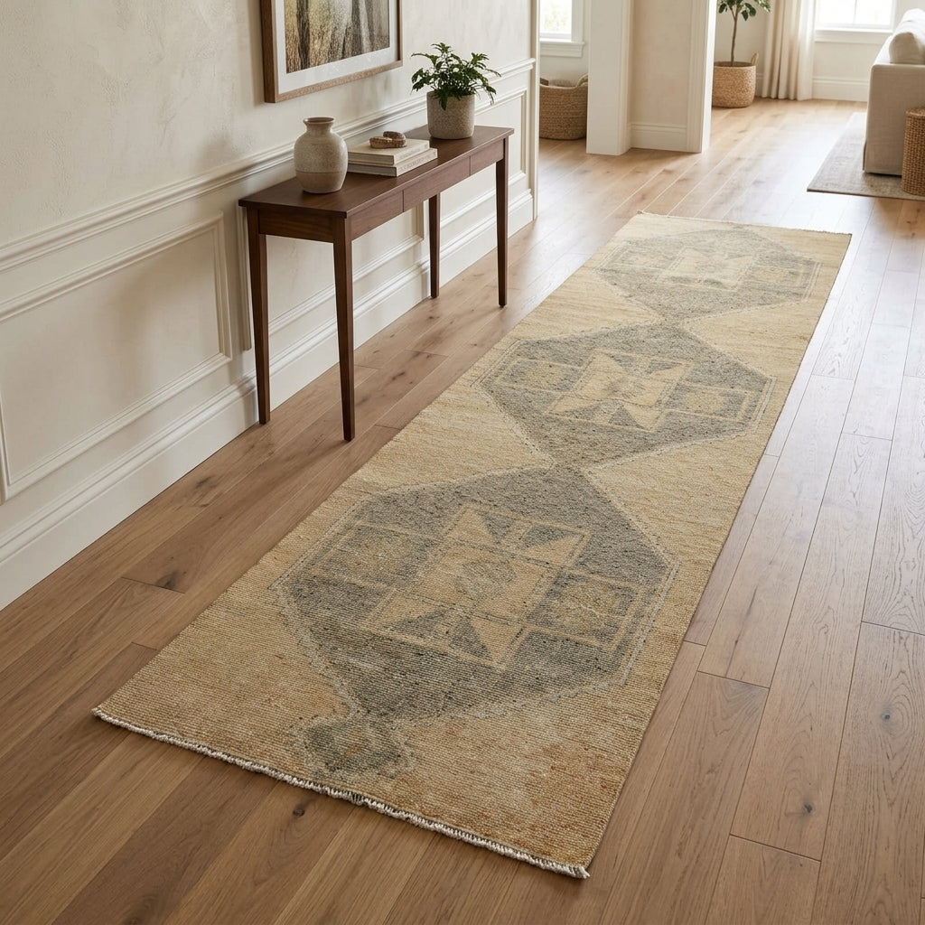 Geometric pattern on the Safirsever vintage runner rug – handmade in Anatolia, Turkey