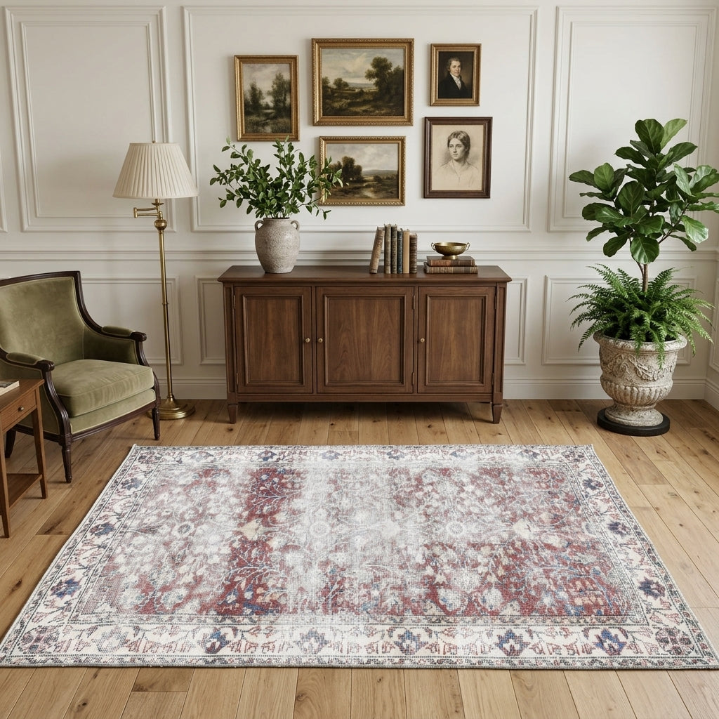 Floral pattern on the Goncabahar distressed vintage area rug – handmade in Anatolia, Turkey