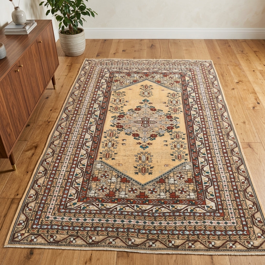 Tribal pattern on the Glaucophyllis vintage area rug – handmade in Anatolia, Turkey