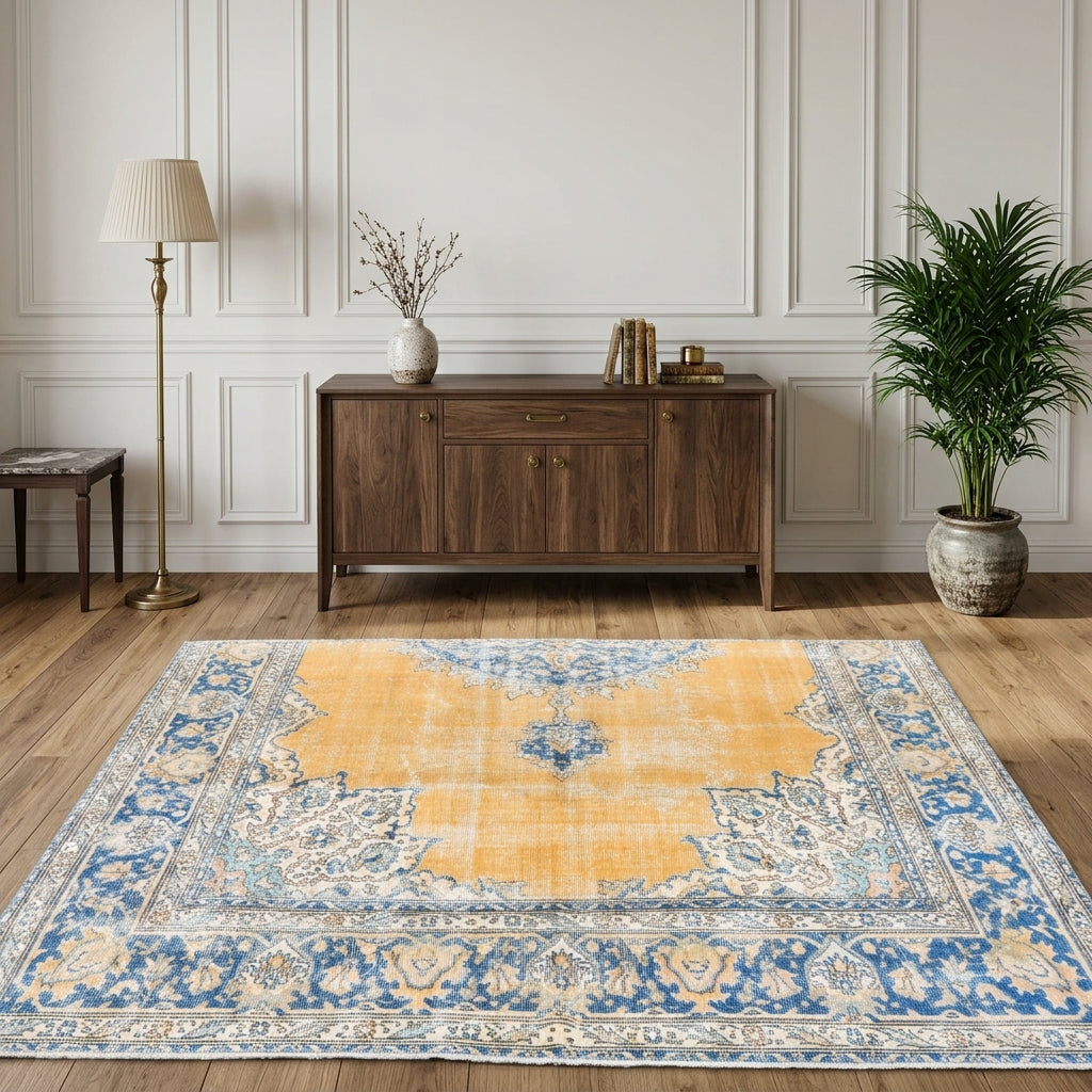 Oriental pattern on the Glauconassa vintage area rug – handmade in Anatolia, Turkey