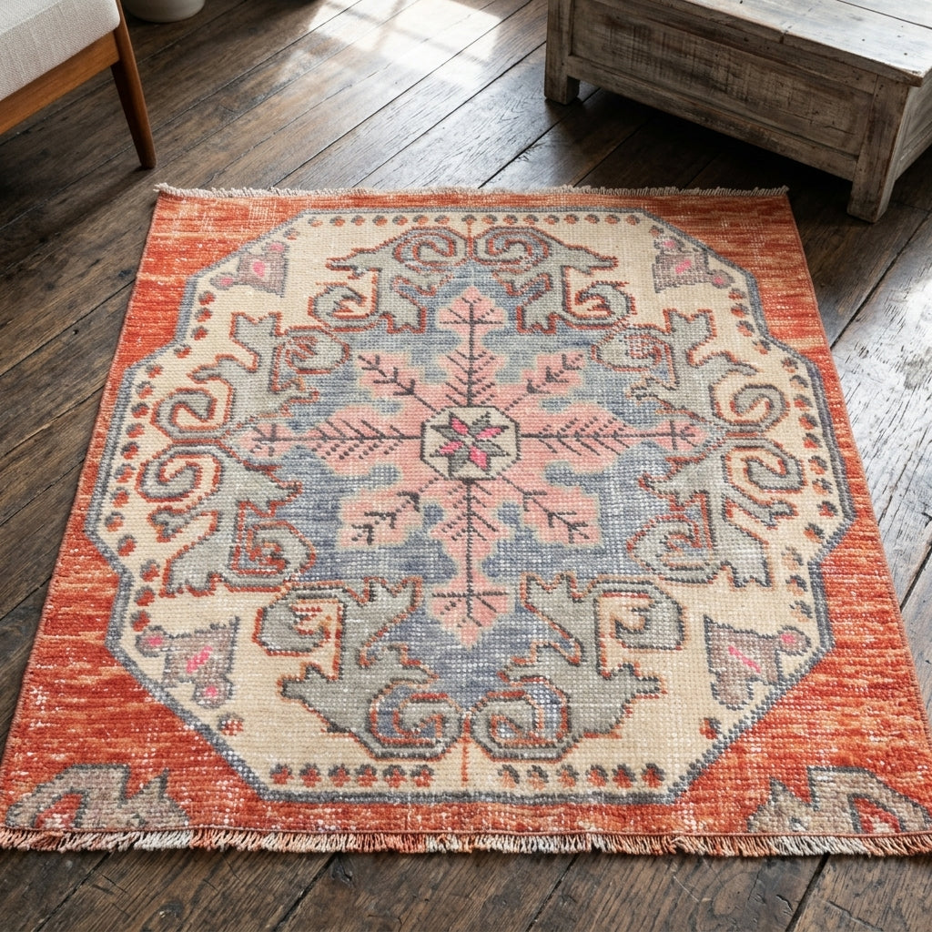 Floral pattern on the Saadet vintage area rug – handmade in Anatolia, Turkey