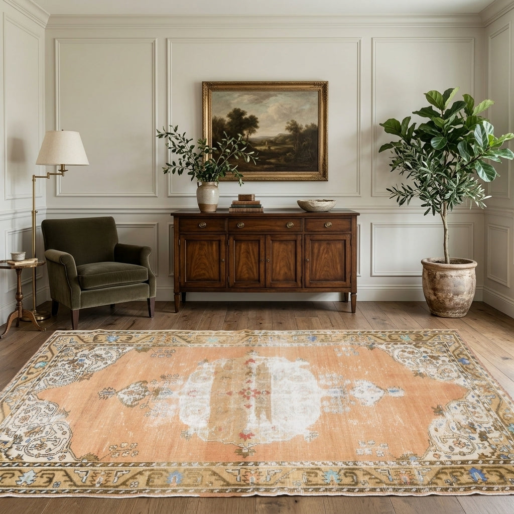 Floral pattern on the Renginbahce vintage runner rug – handmade in Anatolia, Turkey