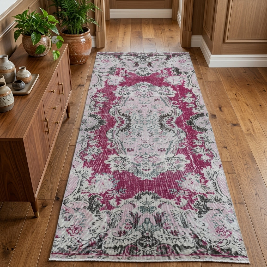 Floral pattern on the Pyrronia vintage area rug – handmade in Anatolia, Turkey