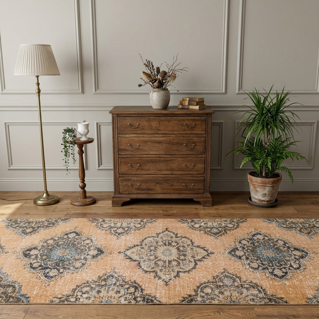 Floral pattern on the Canban vintage runner rug – handmade in Anatolia, Turkey