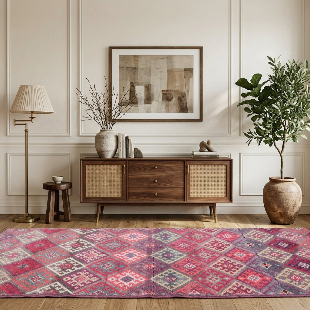 Ikat pattern on the Busepeyker vintage runner rug – handmade in Anatolia, Turkey