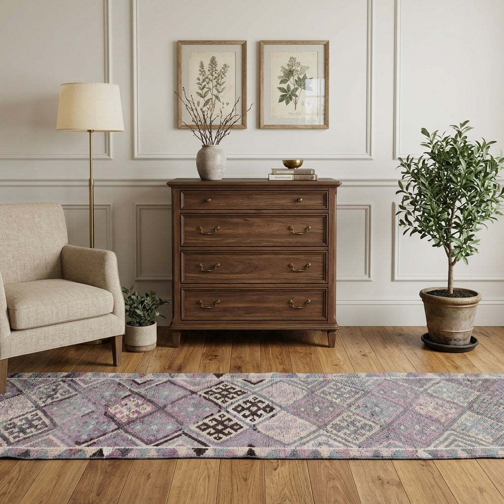 Geometric pattern on the Bithynia vintage runner rug – handmade in Anatolia, Turkey