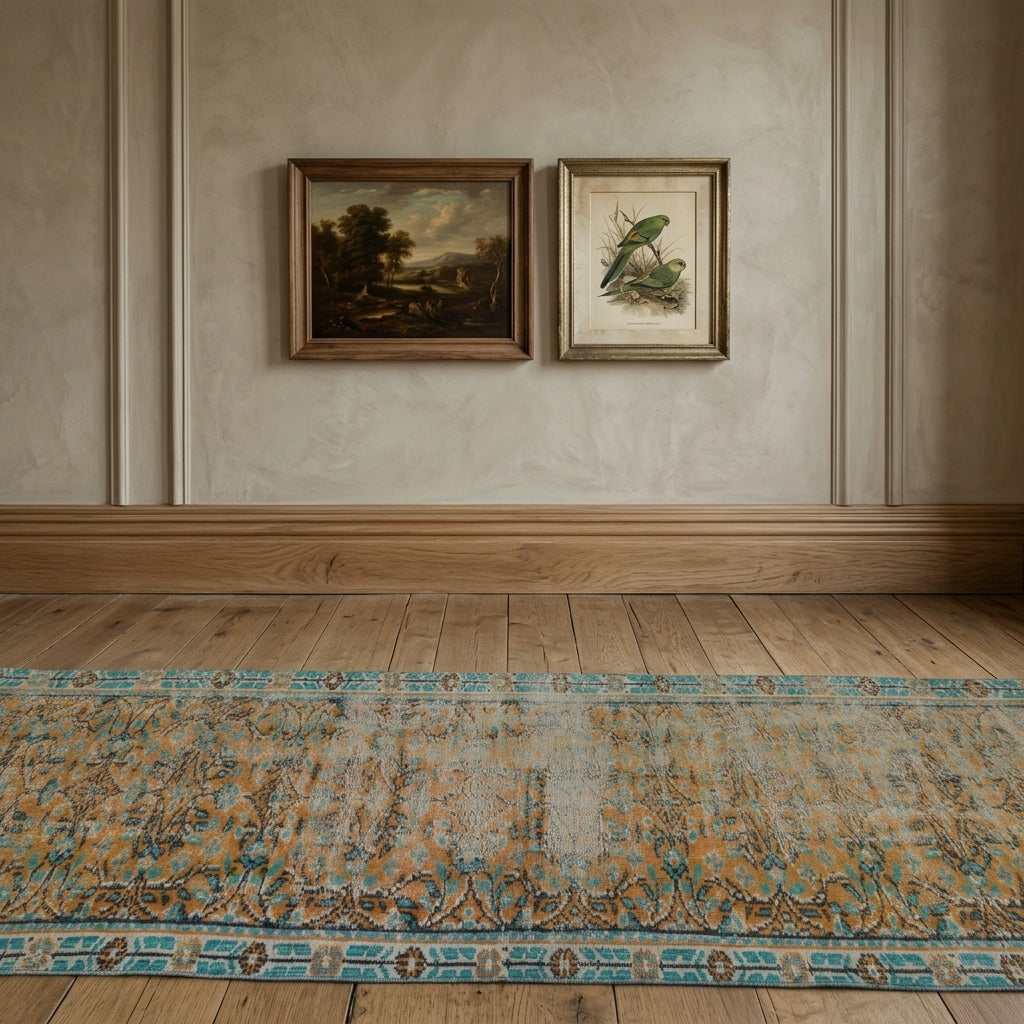 Floral pattern on the Yaseminhayat vintage runner rug – handmade in Anatolia, Turkey