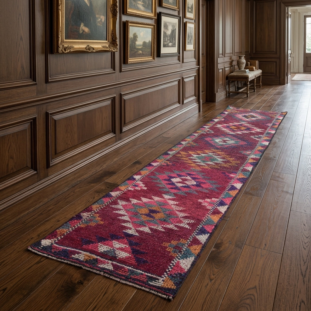 Ikat pattern on the Zeynunnisa vintage runner rug – handmade in Anatolia, Turkey