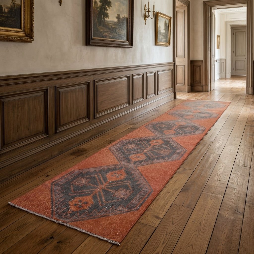 Ikat pattern on the Zerbahce vintage runner rug – handmade in Anatolia, Turkey