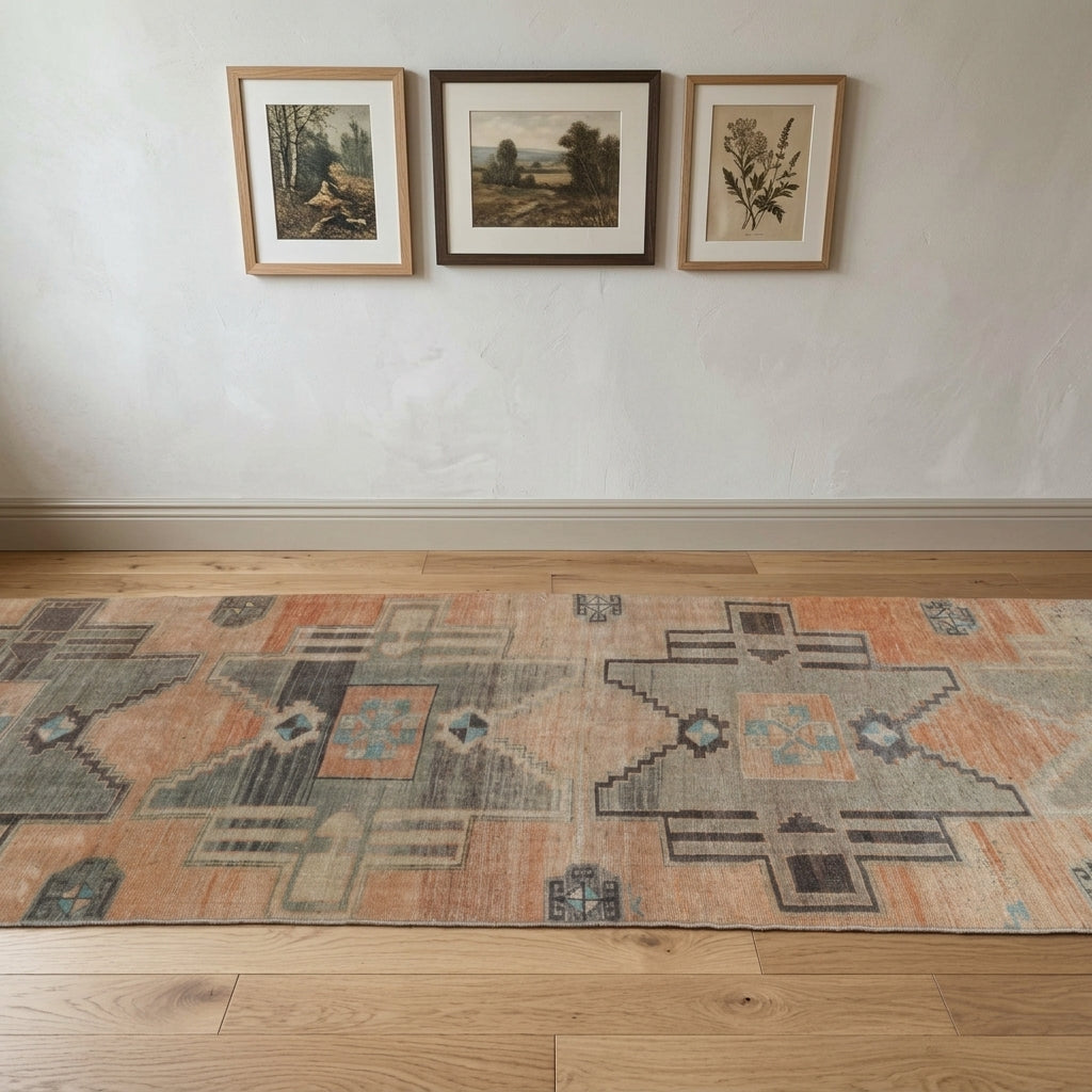 Geometric pattern on the Yakutpare vintage runner rug – handmade in Anatolia, Turkey