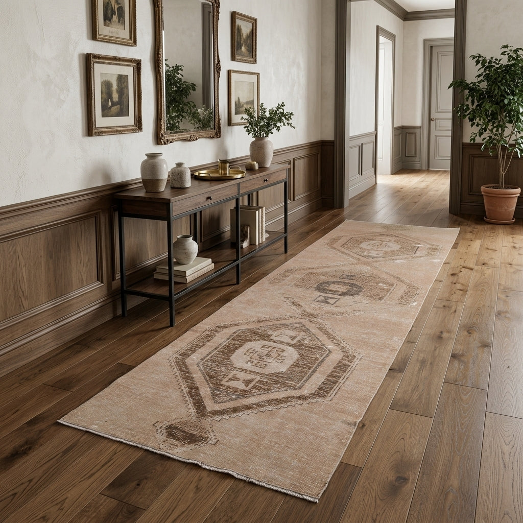 Geometric pattern on the Yesimnaz vintage runner rug – handmade in Anatolia, Turkey