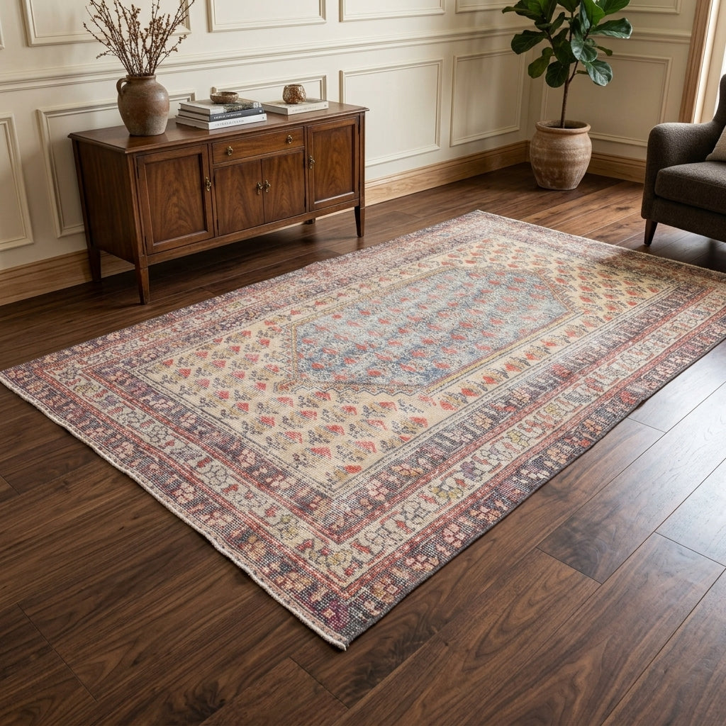 Ikat pattern on the Eunassa vintage area rug – handmade in Anatolia, Turkey
