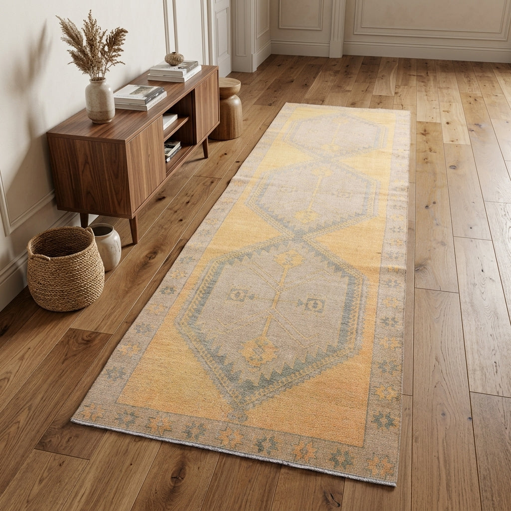Geometric pattern on the Saffetsu vintage runner rug – handmade in Anatolia, Turkey