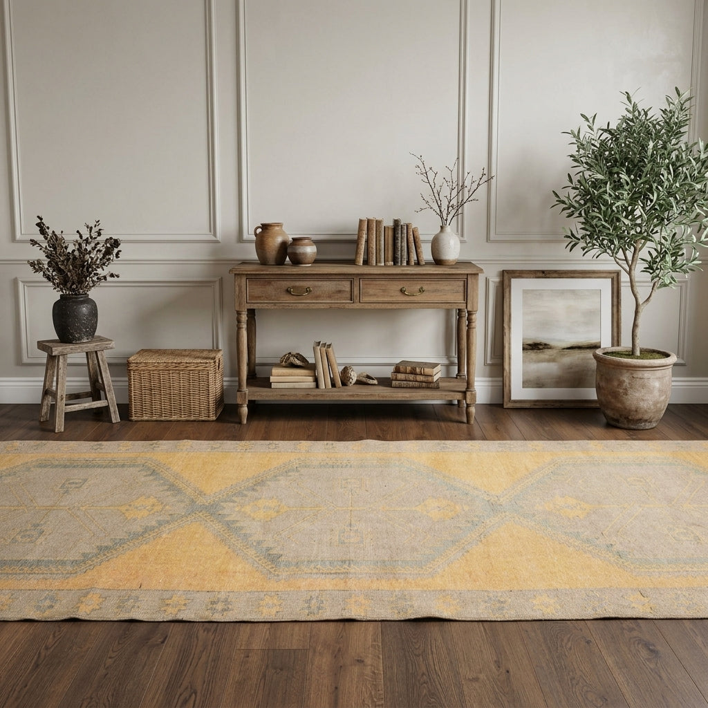 Geometric pattern on the Saffetsu vintage runner rug – handmade in Anatolia, Turkey