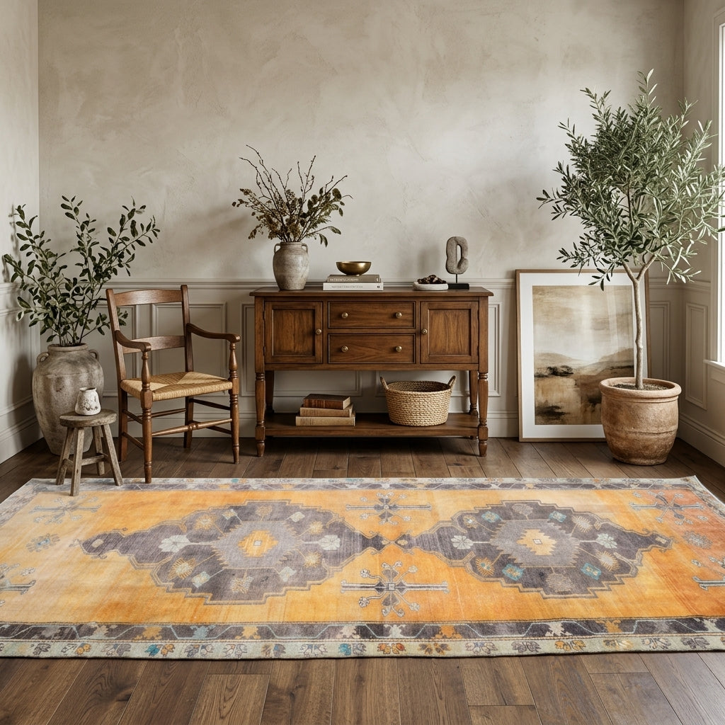 Oriental pattern on the Sabahsel vintage runner rug – handmade in Anatolia, Turkey