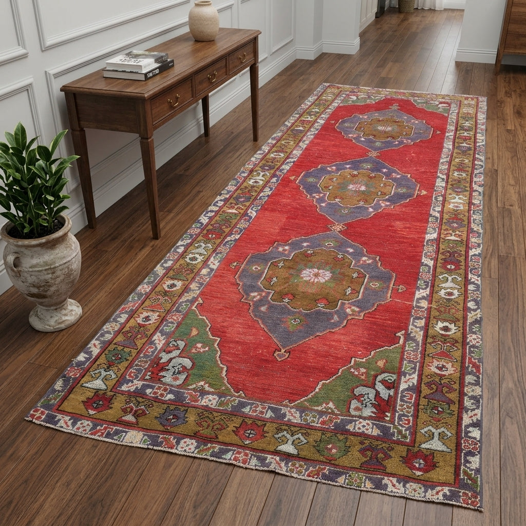 Oriental pattern on the Ruyasad vintage runner rug – handmade in Anatolia, Turkey