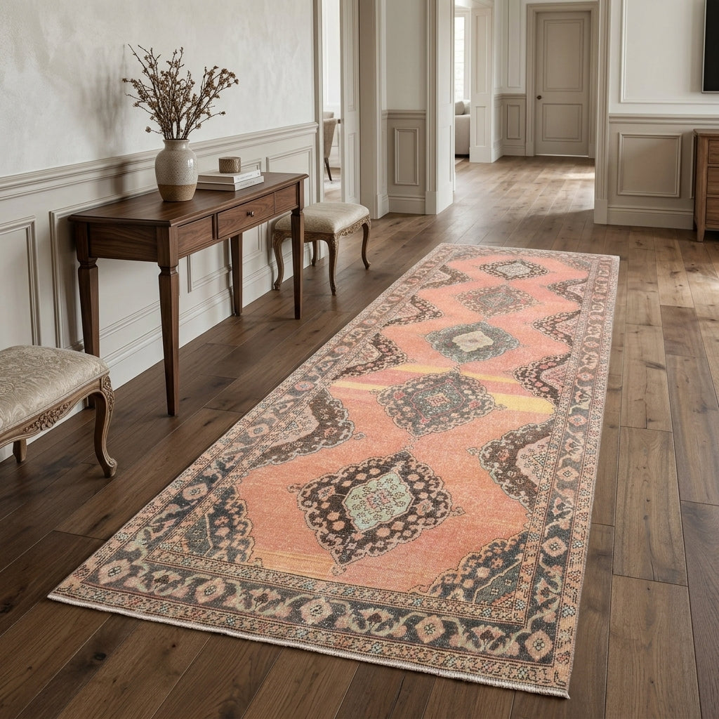 Tribal pattern on the Rabianaz vintage runner rug – handmade in Anatolia, Turkey