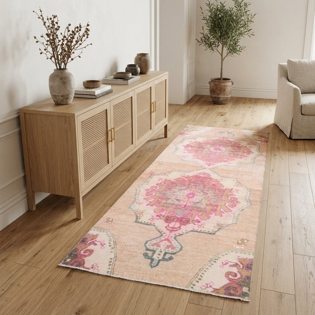 Oriental pattern on the Tesniyenur vintage runner rug – handmade in Anatolia, Turkey