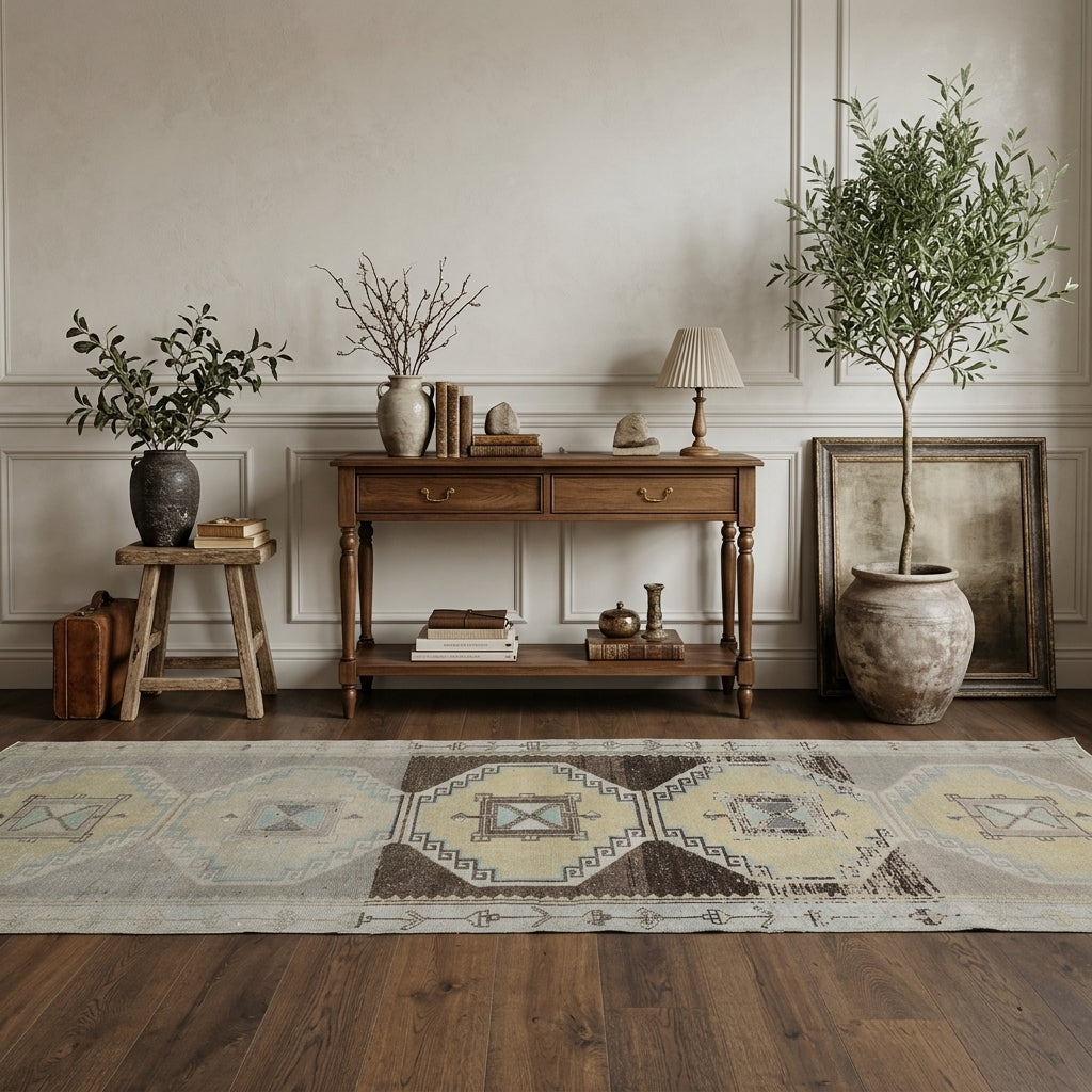 Geometric pattern on the Suzanil vintage runner rug – handmade in Anatolia, Turkey
