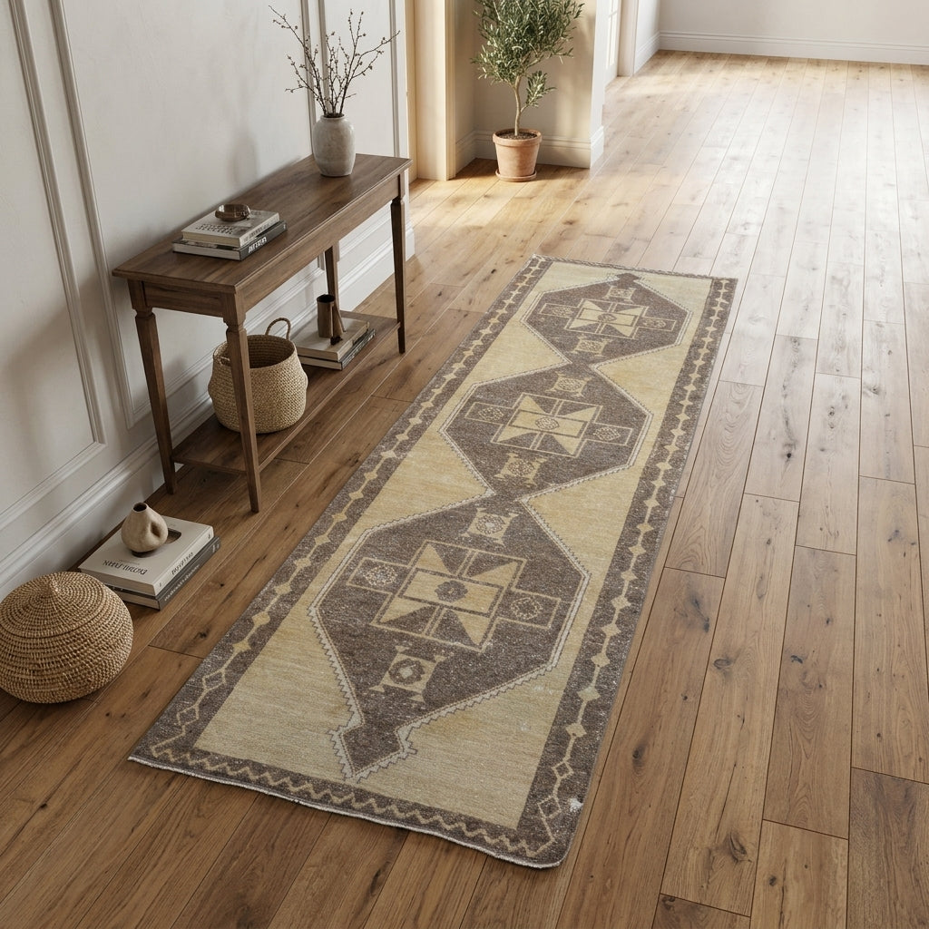 Oriental pattern on the Suletac vintage runner rug – handmade in Anatolia, Turkey