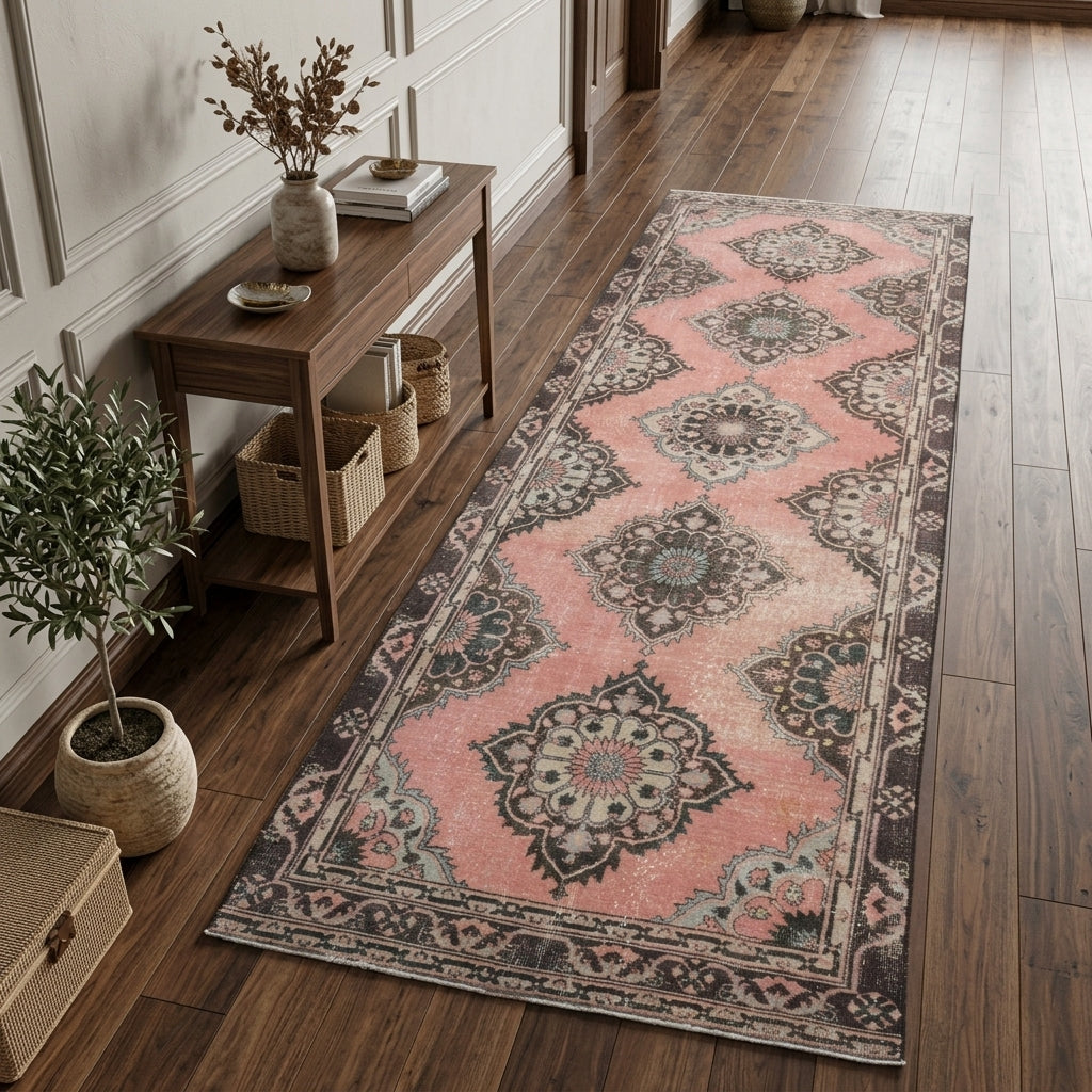 Oriental pattern on the Smaragdodike vintage runner rug – handmade in Anatolia, Turkey