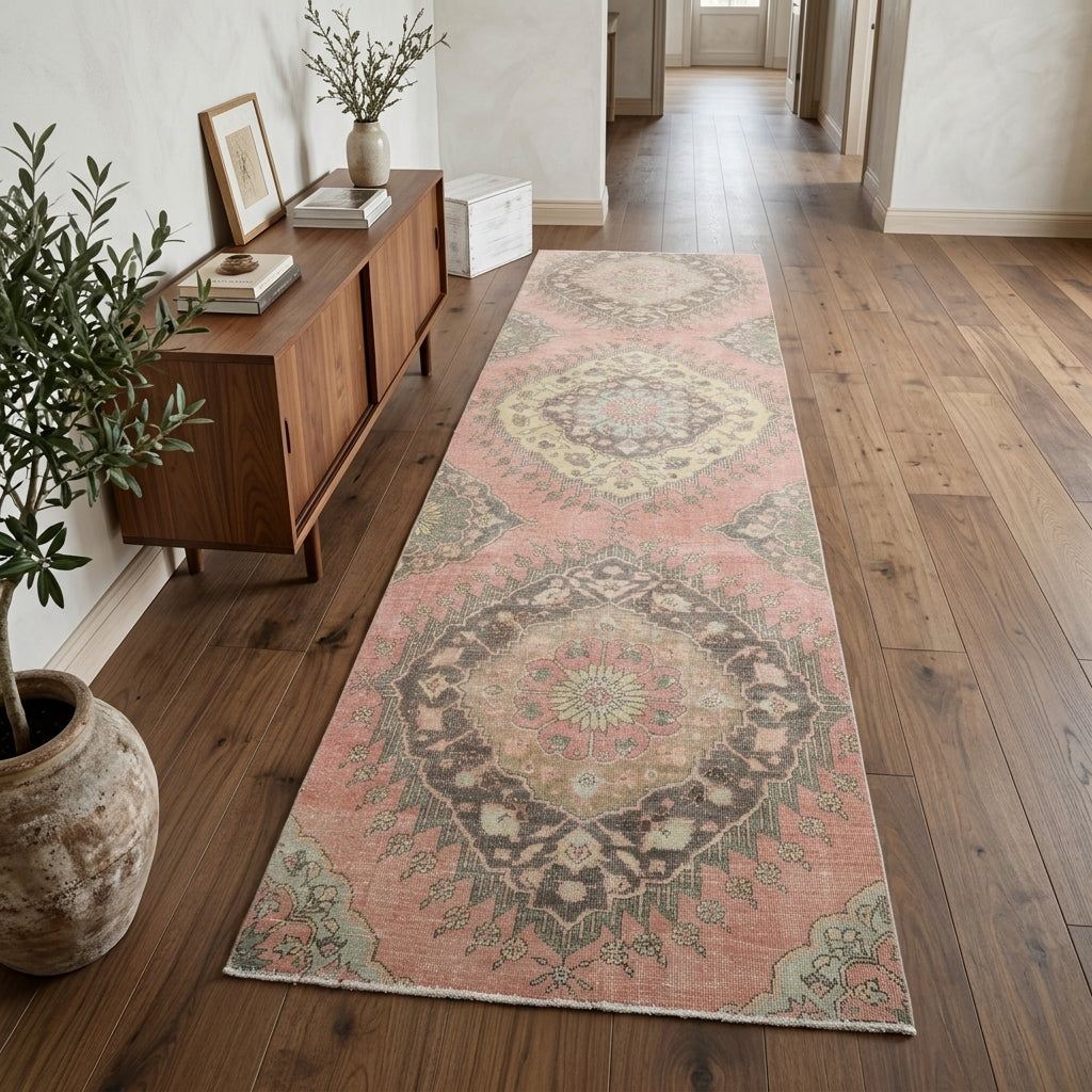 Oriental pattern on the Simpeyker vintage runner rug – handmade in Anatolia, Turkey