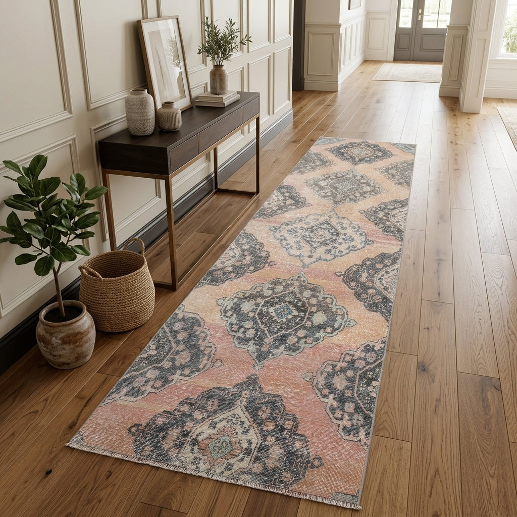 Oriental pattern on the Simgesu vintage runner rug – handmade in Anatolia, Turkey